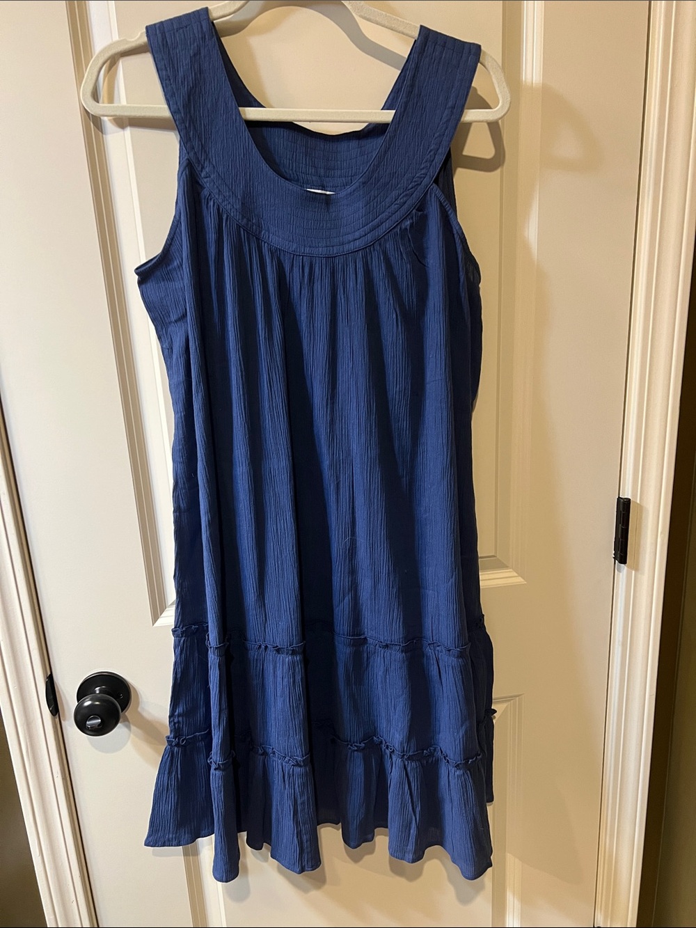 100% cotton  Blue Sleeveless Tiered Cotton Dress H153
